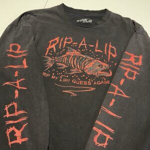 Rip A Lip Fishing T Shirt Mens 2XL 25.5x29 Black Sleeve Hit